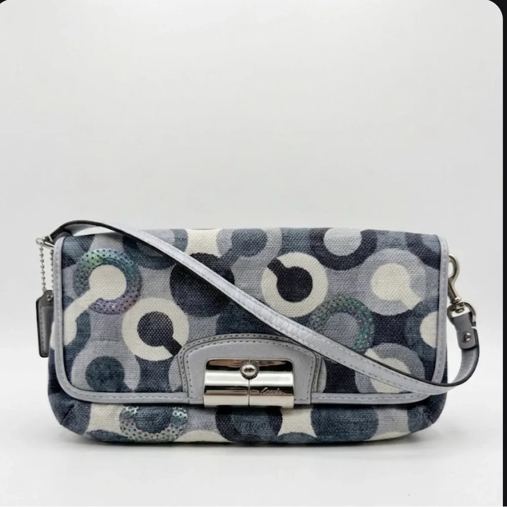 Coach Poppy Sequin 3D Op Art Canvas Bag - Blue/Grey/Silver